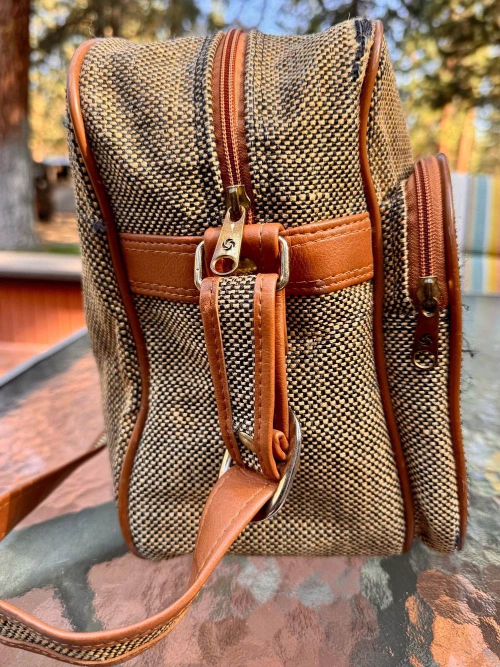 Vintage Samsonite Brown Tweed Travel Bag from 70s/80s Good VTG condition